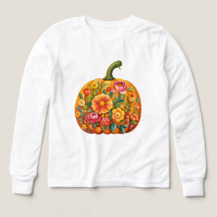 Camiseta de calabaza de arte popular para mujeres 