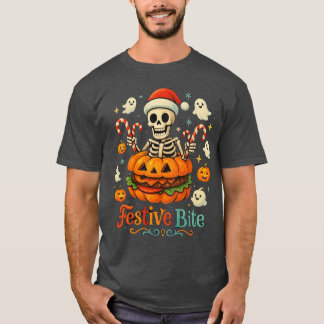 Camiseta de calabaza de esqueleto festivo