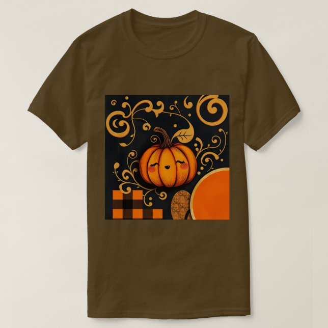 Camiseta de calabaza de Halloween marrón (Diseño del anverso)