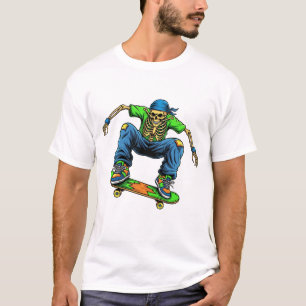 Camiseta de Calavera Genial con Skateboarder y Est