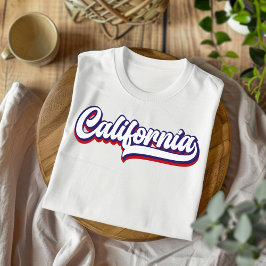 Camiseta de California Roja Blanca y Azul con Letr