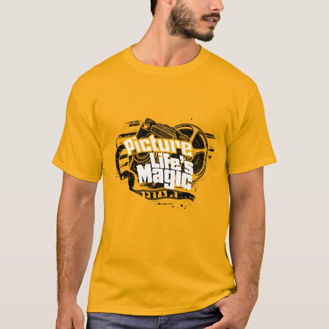 Camiseta de cámara retro de color amarillo (Anverso)