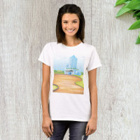 Camiseta de camiseta de mujeres del edificio azul 