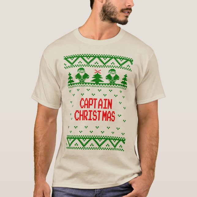 Camiseta de capitán Christmas Holiday Ugly Sweater (Anverso)