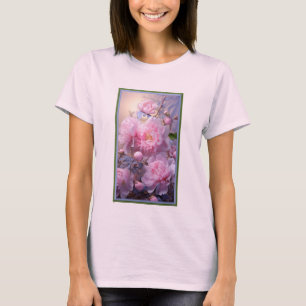 Camiseta de capullos y flores de peonía rosa