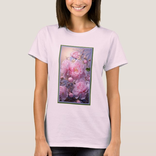 Camiseta de capullos y flores de peonía rosa (Anverso)