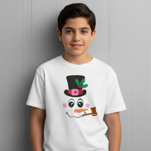 Camiseta de cara de muñeco de nieve con sombrero y