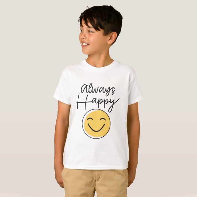 Camiseta de cara sonriente "Siempre Feliz" para ni (Anverso completo)
