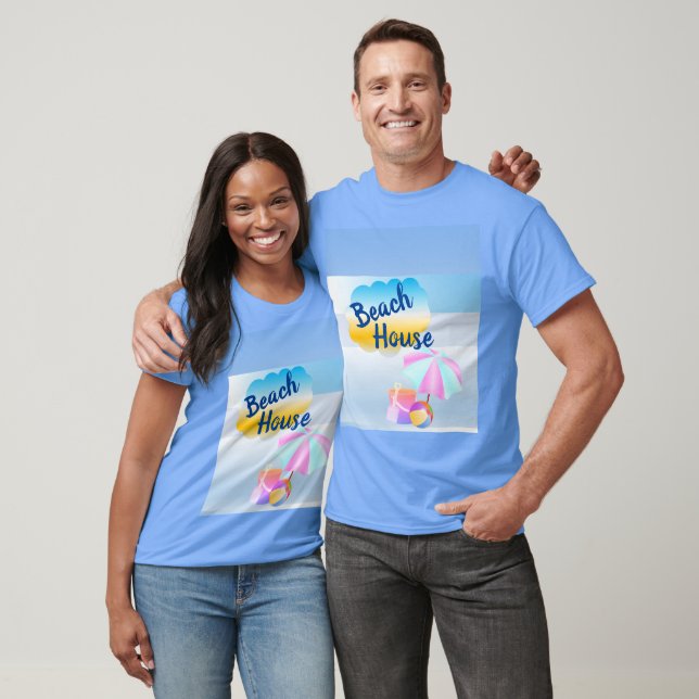 Camiseta de Casa de Playa Azul y Rosa (Unisexo)
