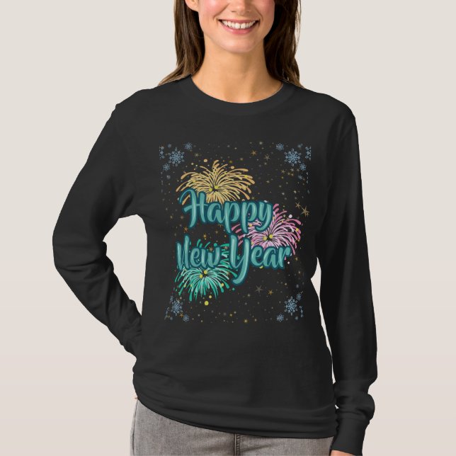 Camiseta de celebración de tipografía de Feliz Año (Anverso)