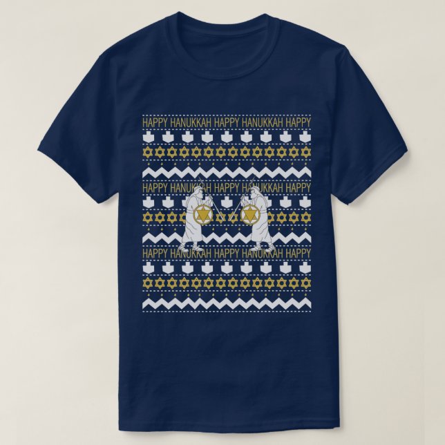 Camiseta de Chanukah/Hanukkah "suéter feo" masculi (Diseño del anverso)