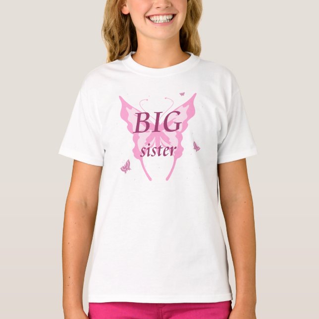 Camiseta de chica de mariposa rosa hermana grande (Anverso)