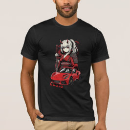 Camiseta de Chica Oni de Anime con Coche Deportivo