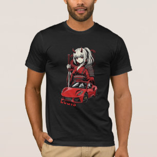 Camiseta de Chica Oni de Anime con Coche Deportivo
