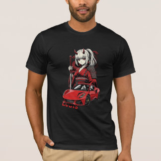 Camiseta de Chica Oni de Anime con Coche Deportivo
