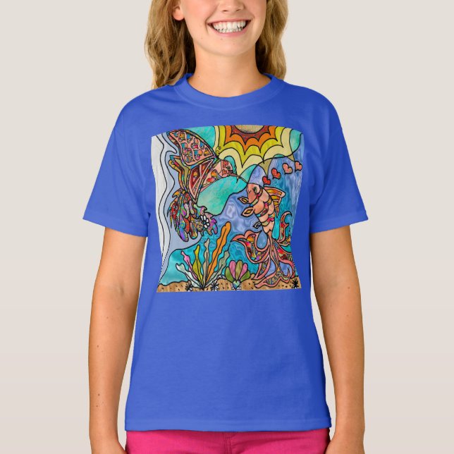 Camiseta de Chicas de arte Hummingbird Goldfish Re (Anverso)
