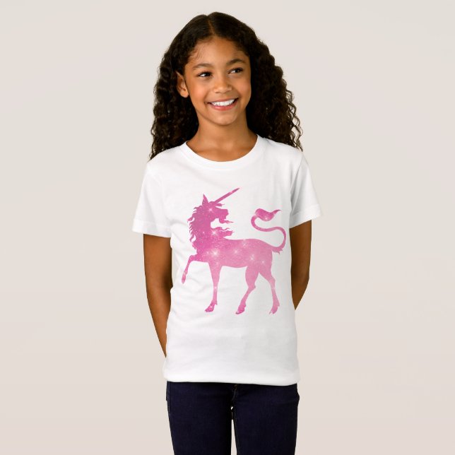 Camiseta de chicas de fantasía de unicornio rosa (Anverso completo)
