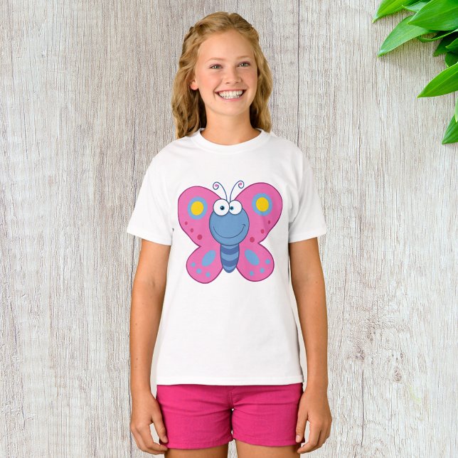 Camiseta de Chicas de mariposas rosadas sonrientes (Subido por el creador)