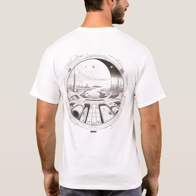 Camiseta de ciencia ficción que recorre el univers (Reverso)