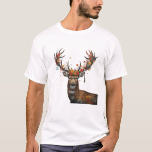 Camiseta de Ciervo del Bosque Caprichoso con Flore