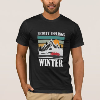 Camiseta de coche rojo de montaña de invierno con 