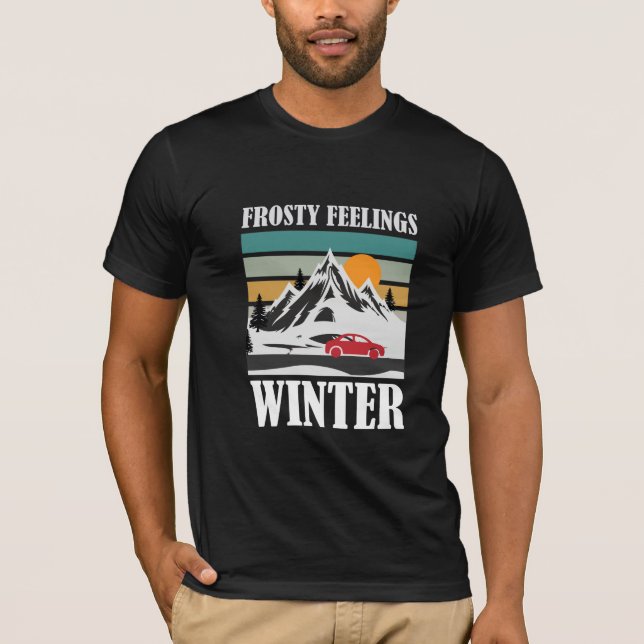 Camiseta de coche rojo de montaña de invierno con  (Anverso)