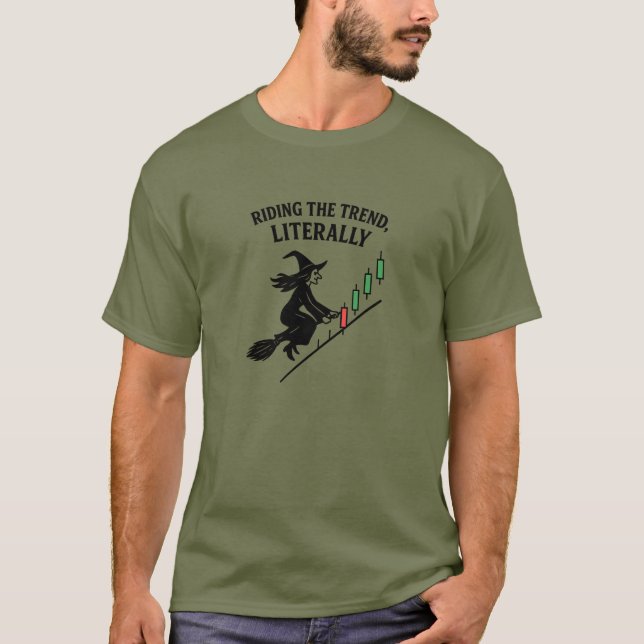 Camiseta de comerciante de velas de bruja montando (Anverso)