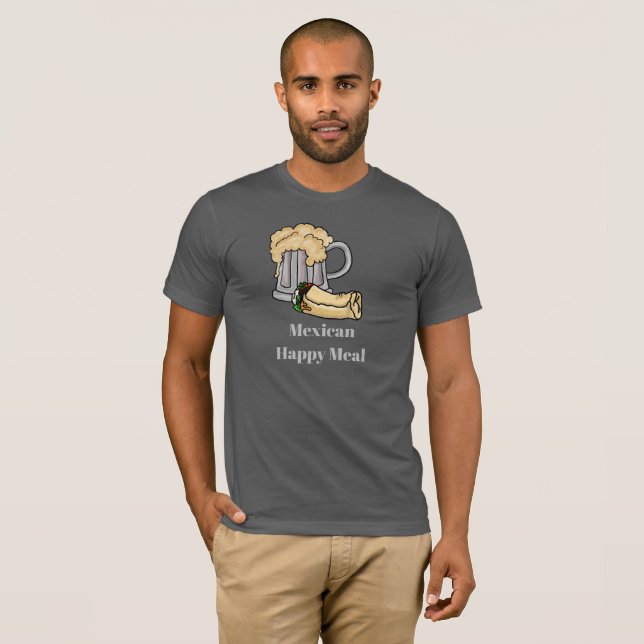 Camiseta de comida mexicana feliz de cerveza y bur (Anverso completo)