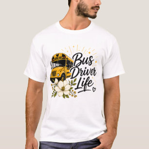 Camiseta de conductor de autobús escolar floral -