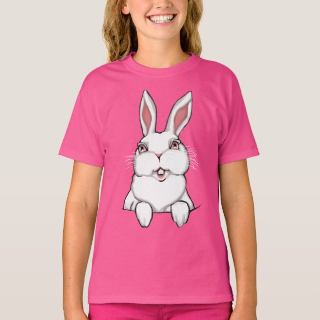 Camiseta de conejito para niñas, bolsillo de conej (Anverso)