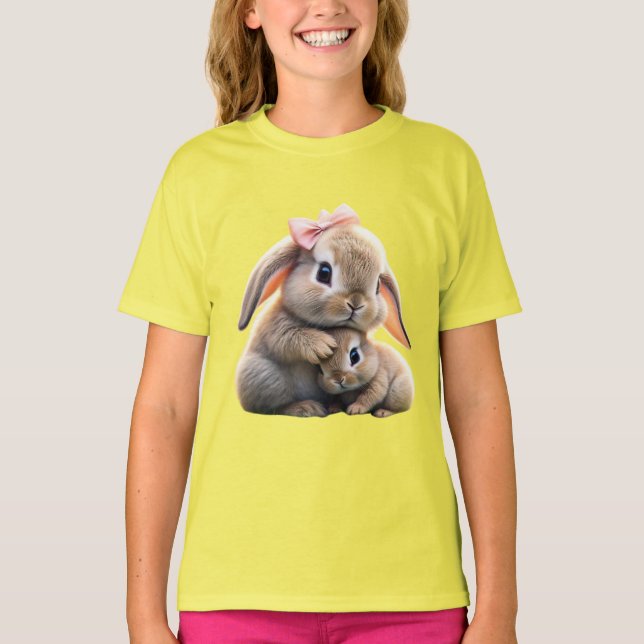 Camiseta de conejo afectuoso y bebé (Anverso)