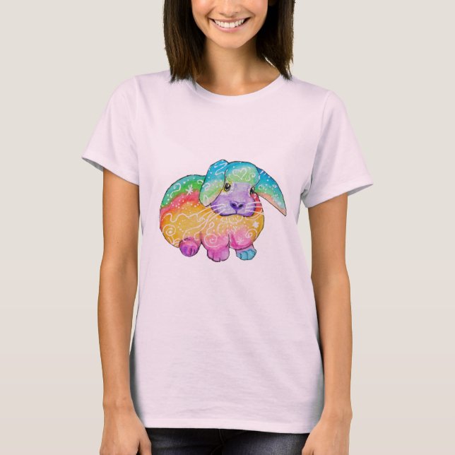 Camiseta de conejo de conejo de arcoiris pastel (Anverso)