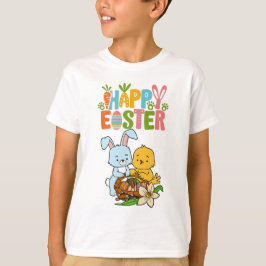 Camiseta de conejo y polluelo "Feliz Pascua" para