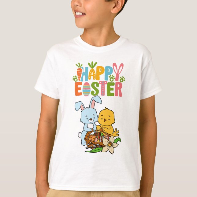 Camiseta de conejo y polluelo "Feliz Pascua" para  (Anverso)
