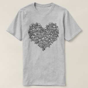 Camiseta de contorno de corazón cráneo