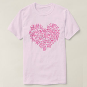 Camiseta De Contorno Rosa Del Corazón Del Calavero
