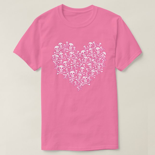 Camiseta De Contorno Rosa Del Corazón Del Calavero (Diseño del anverso)