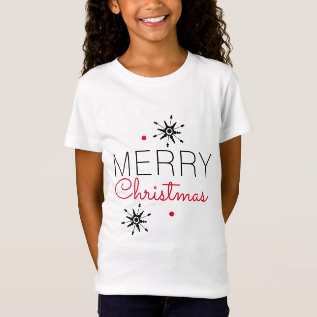 Camiseta de copos de nieve de Navidad negra y roja (Anverso)