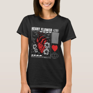 Camiseta de corazón anatómico de flor roja de amor
