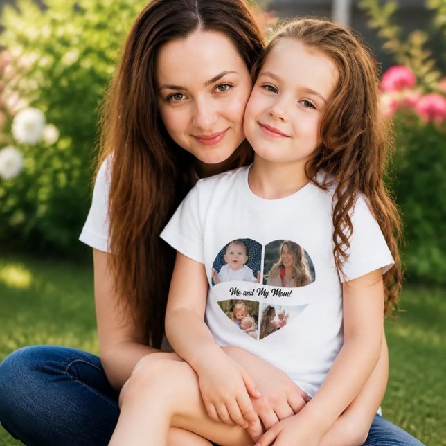 Camiseta de Corazón de Collage de Fotos Personaliz (mother daughter shirt, mother daughter collage tee, mom and me t shirt, personalized photo shirt, )
