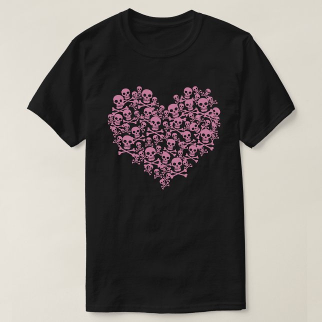Camiseta de corazón de cráneo rosa (Diseño del anverso)