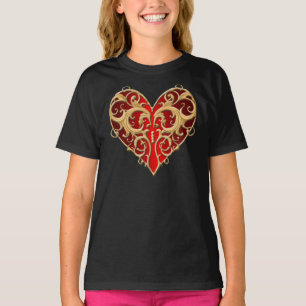 Camiseta de Corazón de Filigrana Roja