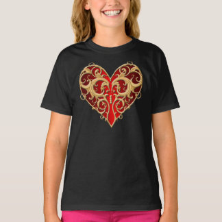 Camiseta de Corazón de Filigrana Roja