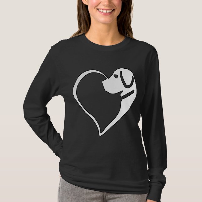 Camiseta de corazón de perro blanco sobre negro (Anverso)