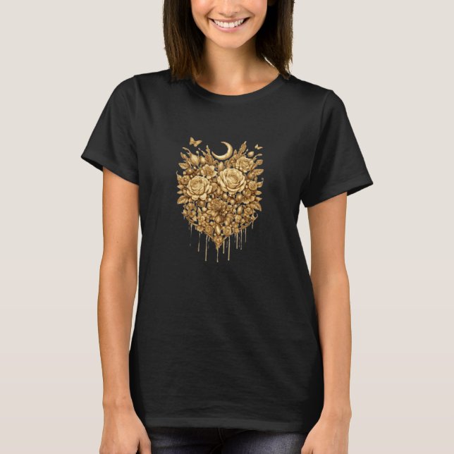 Camiseta de Corazón de Rosas Doradas Luna Crecient (Anverso)