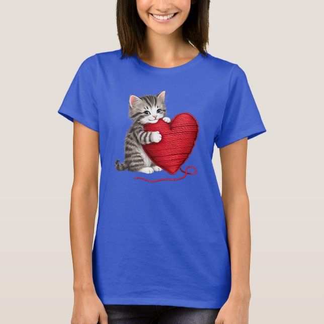 Camiseta de corazón gatito, gato lindo con corazón (Anverso)