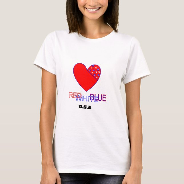 Camiseta de corazón rojo, blanco y azul (Anverso)