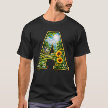 Camiseta de cottage de girasoles con letra A de or