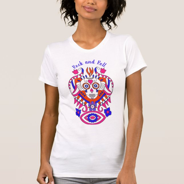 Camiseta de cráneo de azúcar de Rock and Roll (Anverso)