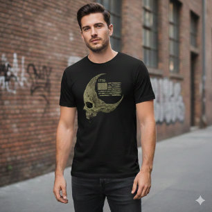 Camiseta de cráneo de bandera americana 1776 Luna